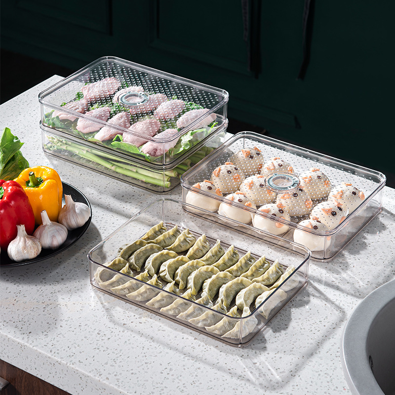 Refrigerator Dedicated Storage Box Food Grade Dumplings Box Plastic Egg Box Food Grade Flip Vegetables Fruit Crisper