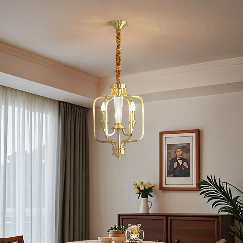 美式小吊灯全铜经典鸟笼灯宝塔现代简约轻法式黄铜制新复古典吊灯