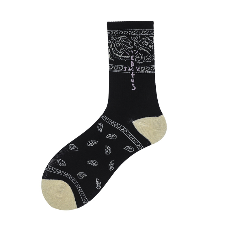 Cross-Border New Arrival Trendy Men's Mid-Calf Length Sock European and American Abstract Pattern Personalized Trendy Socks Breathable Cotton Long Socks