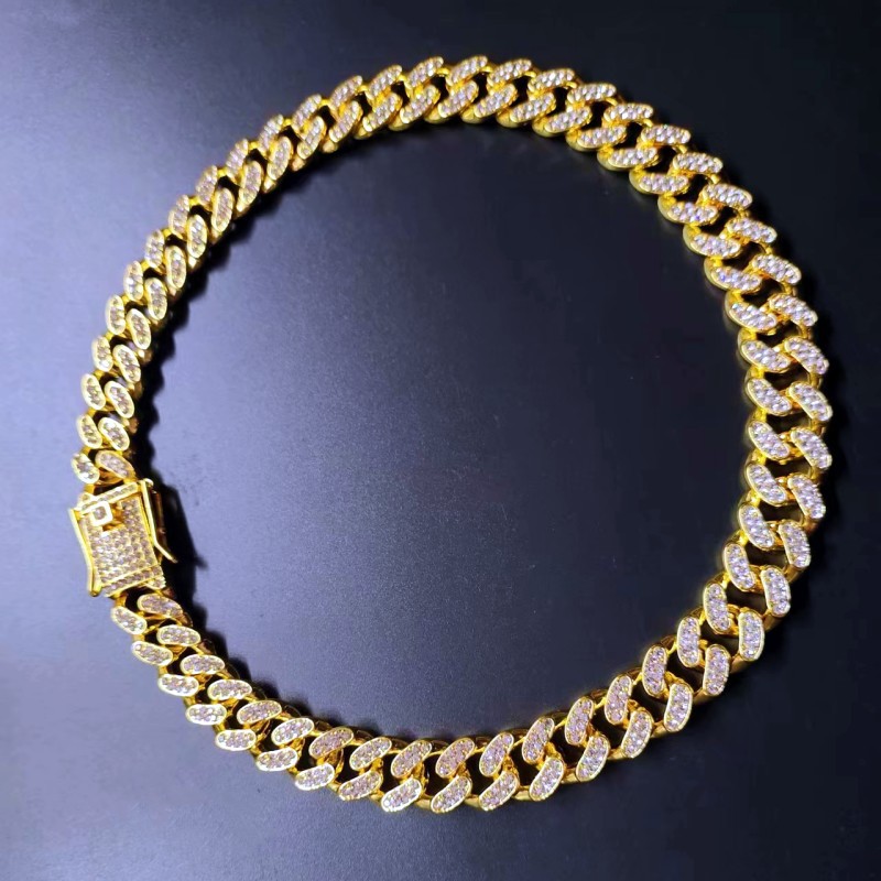 European Hip Hop Trendy Fashion 13mm Cuban Diamond Bracelet Versatile Personality Men's Necklace Female Accessories Wholesale