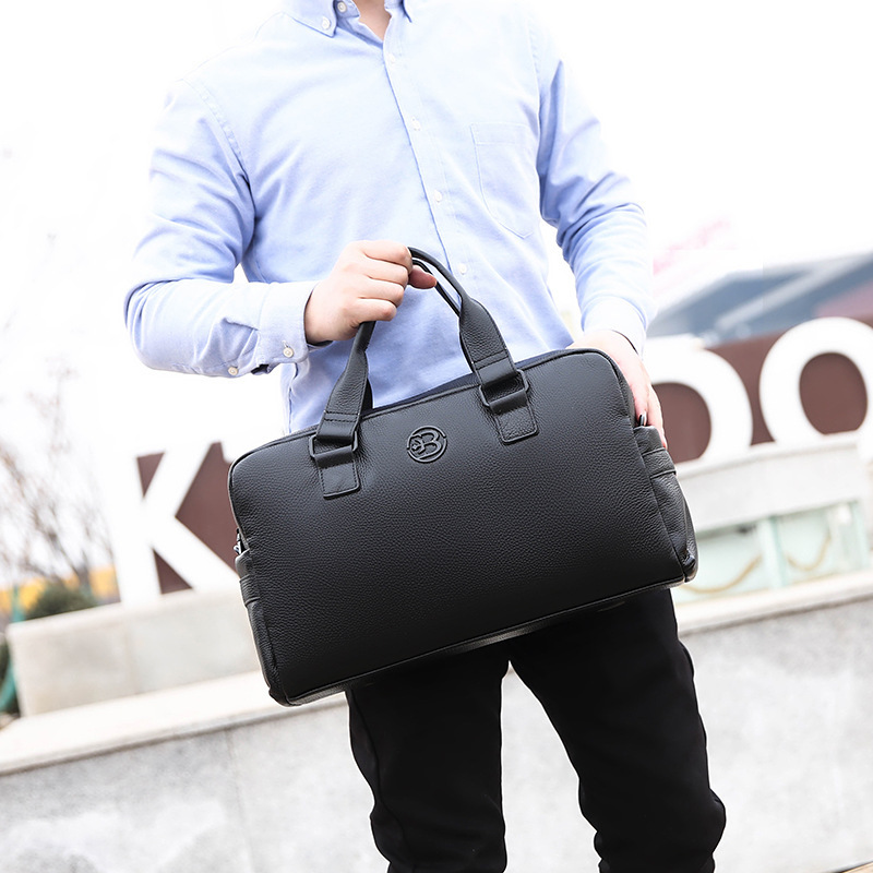 2022 Summer New Soft Leather Men's Bag Business Shoulder Briefcase Casual Horizontal Hand Bag One Piece Dropshipping