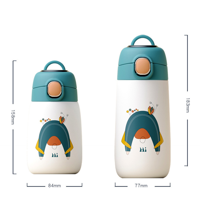 INS Style Smart Children's Thermos Mug Stainless Steel Cartoon Bounce Water Cup Female Big Belly Cup Personalized Gift Logo