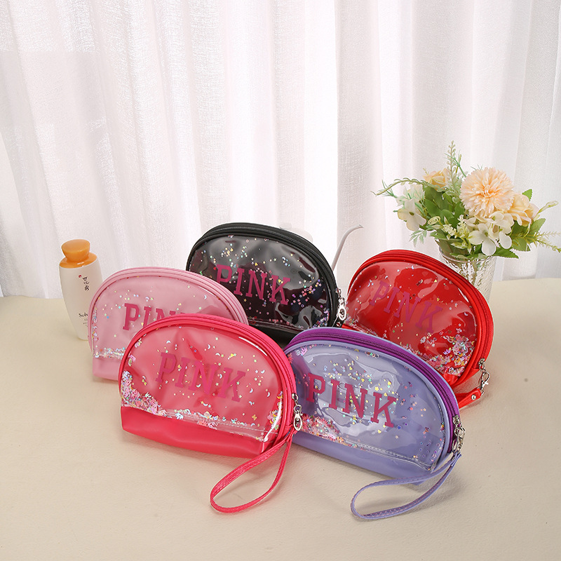 cross-border sequins glitter pvc cosmetic bag korean style personalized portable waterproof semicircle bag storage bag factory direct sales