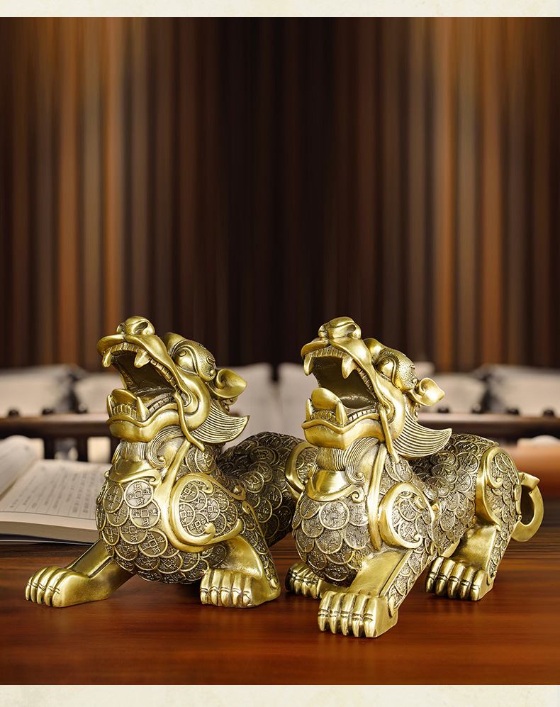 一件起批黄铜金钱如意貔貅摆件 黄铜招财貔貅家居摆设一对礼品