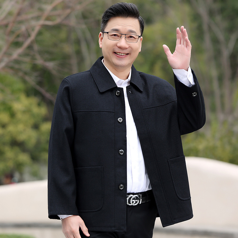 中老年夹克衫男爸爸春秋款外套老人爷爷父亲秋装休闲翻领薄款上衣