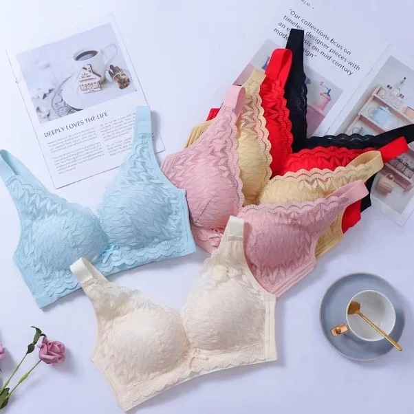 乳胶棉杯丝滑裸感轻薄透气无磁内衣@34~40中薄b杯四排扣聚拢后调