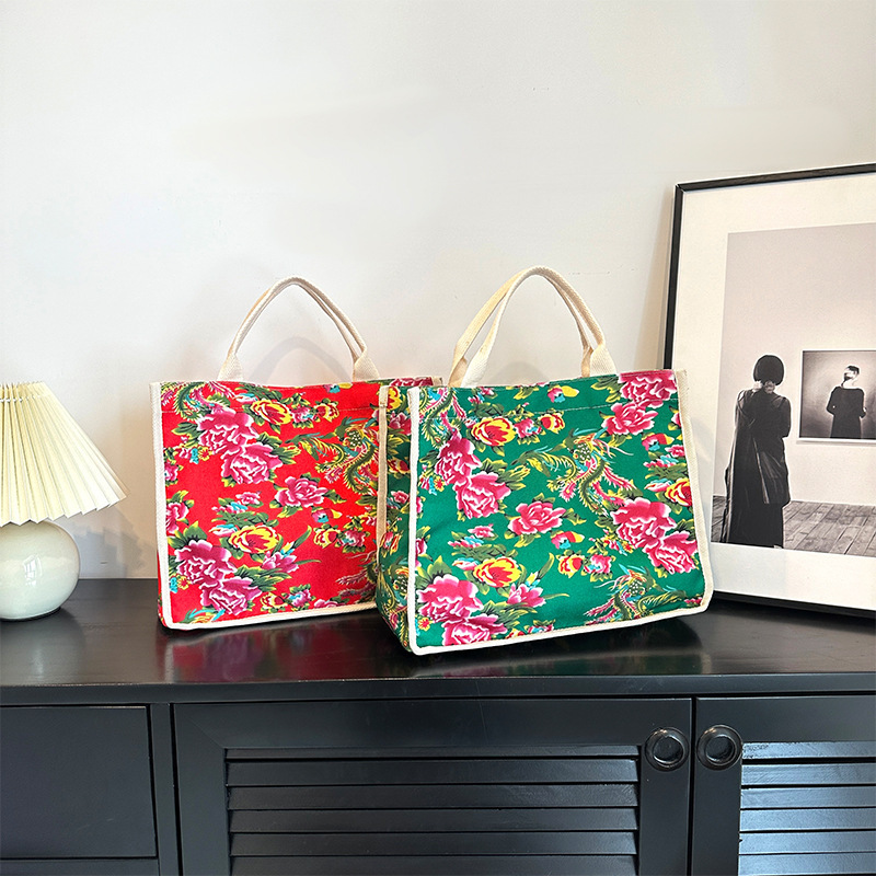 复古东北大花国潮女包2024新款休闲百搭个性手提包网红女包外贸