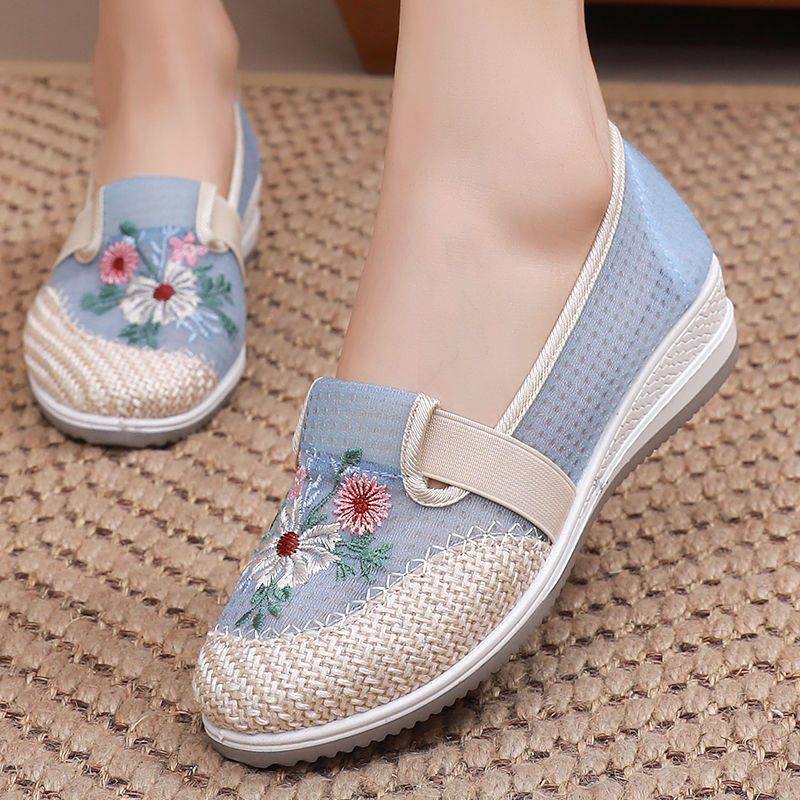 北京老布鞋女鞋夏季新款厚底坡跟网鞋女透气网面女士鞋汉服鞋子女