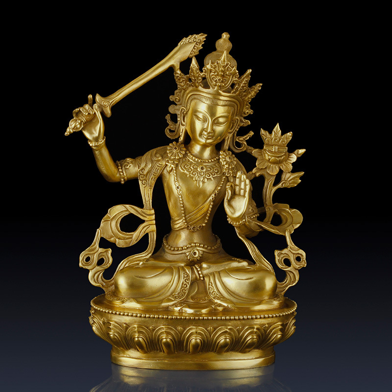 纯铜密宗文殊佛像工艺品家居饰品客厅摆件文殊菩萨本命佛举剑文殊