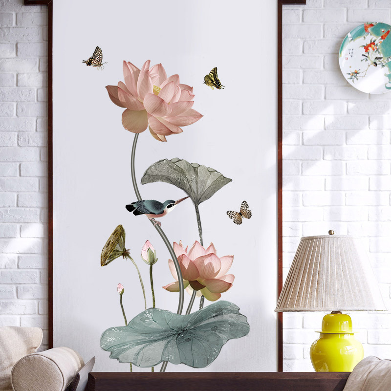 Gs9382 Lotus Self-Adhesive Bedroom Cozy Living Room Wallpaper Room Wall Stickers Decorative Stickers Stickers