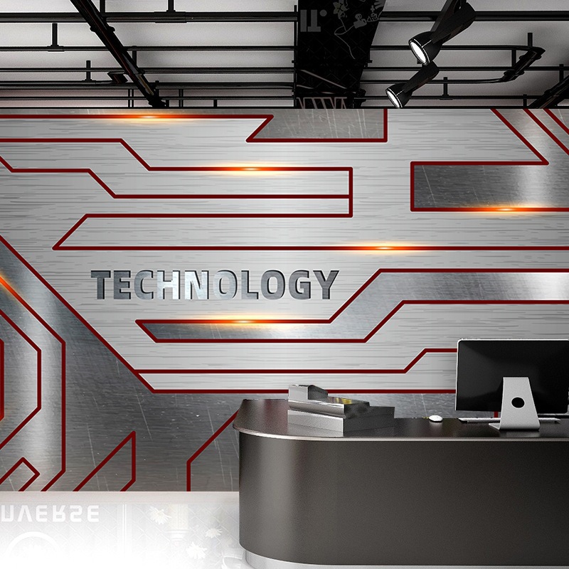 金属电路板墙纸科技感工业风公司前台背景墙健身房运功工作室壁纸