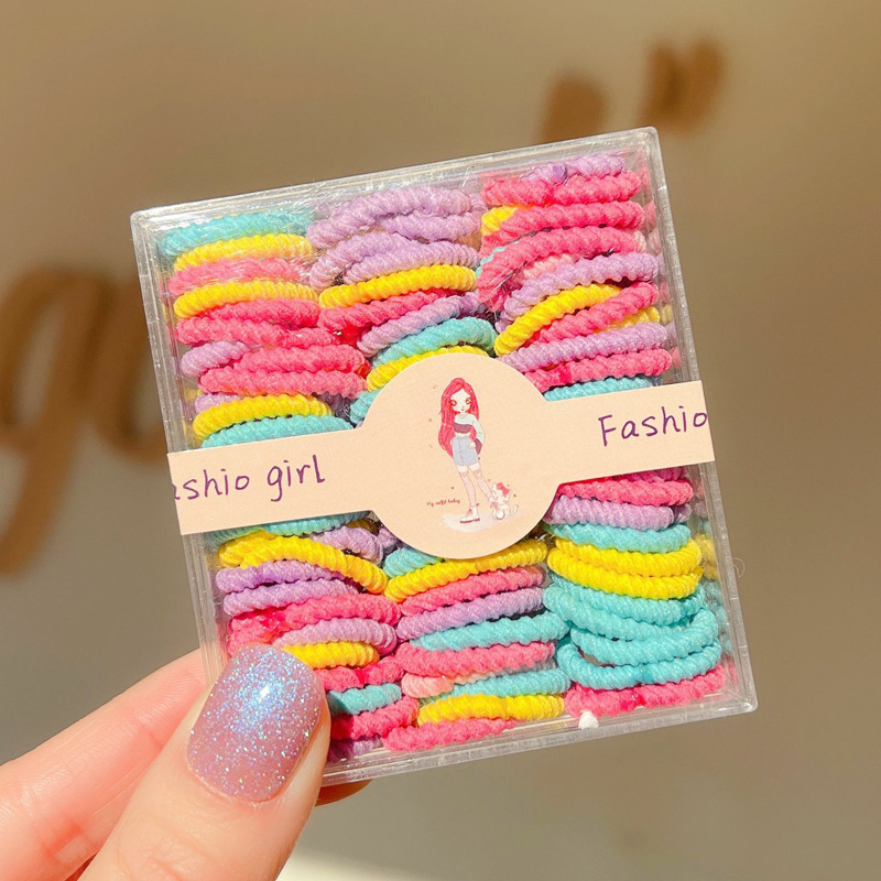 90 Boxed Children Seamless Small Rubber Band Candy Color Baby Hair Ring Cute High Elastic Hair Tie Wholesale