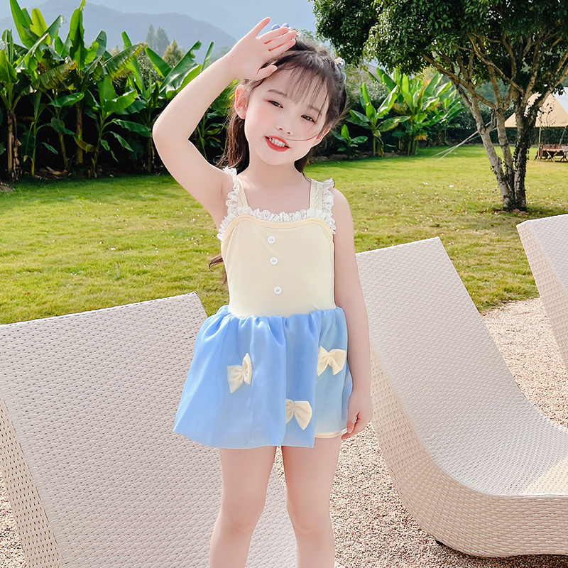 Children‘s Swimsuit One-Piece Girl Summer 2023 New Cute pettiskirt Princess Bow Children Vacation Swimsuit