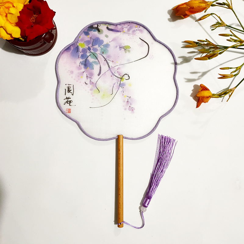 古风半透明扇子双面团扇花形风女汉服圆扇舞蹈扇古装流苏