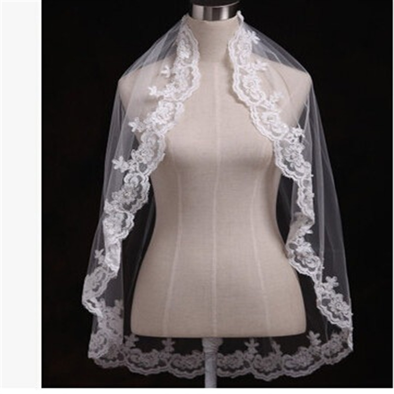 新款新娘结婚主婚纱头纱中长款蕾丝花边拍照头纱领证登记白色头纱