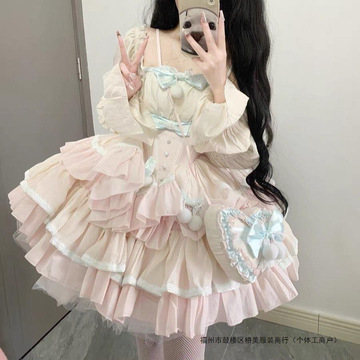 甜美减龄洛丽塔公主裙重工少女感蝴蝶结撞色拼接收腰洋气蓬蓬裙女