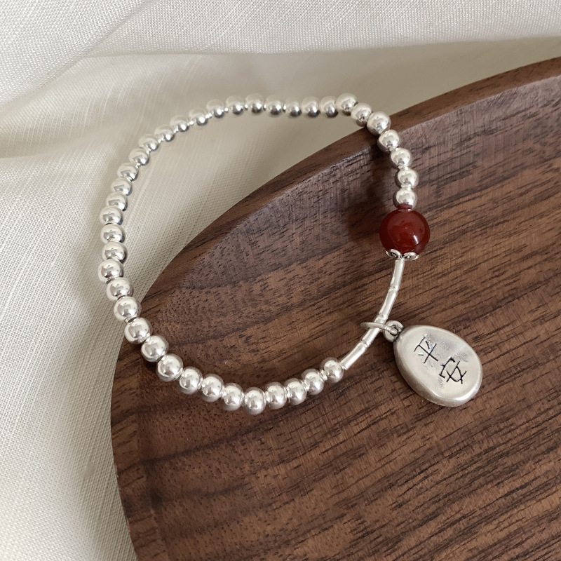 New Chinese Style Red Agate Safety Bracelet Female S925 Sterling Silver Special Interest Light Luxury All-Match Bracelet Fashionable High-Grade Bracelet