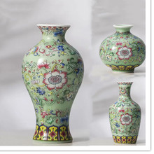 仿古绿釉花瓶摆件古玩古董乾隆年制小花器珐琅彩博古架