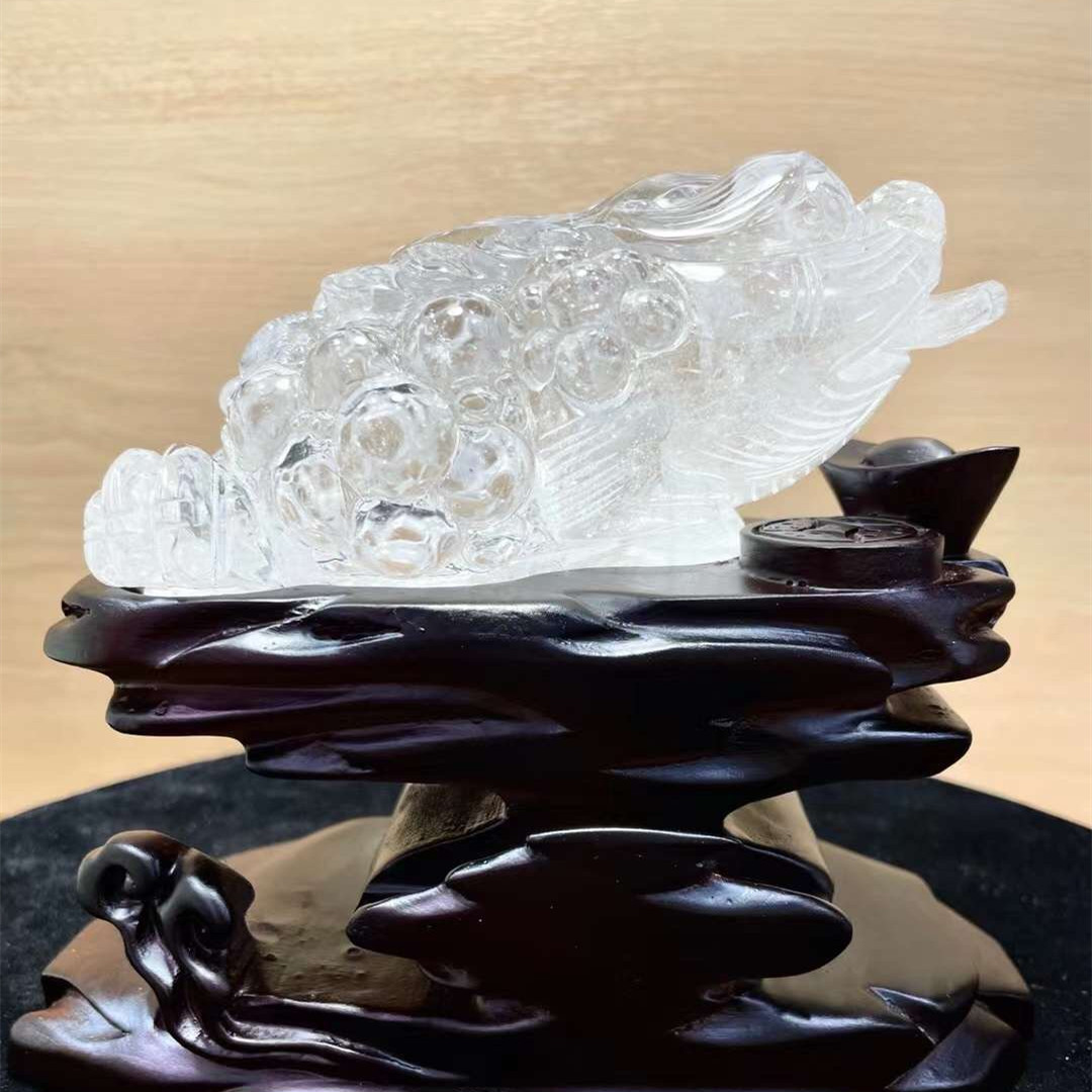 天然白水晶透体紫黄水晶雕白水晶金蟾摆件金蟾水晶 原石摆件