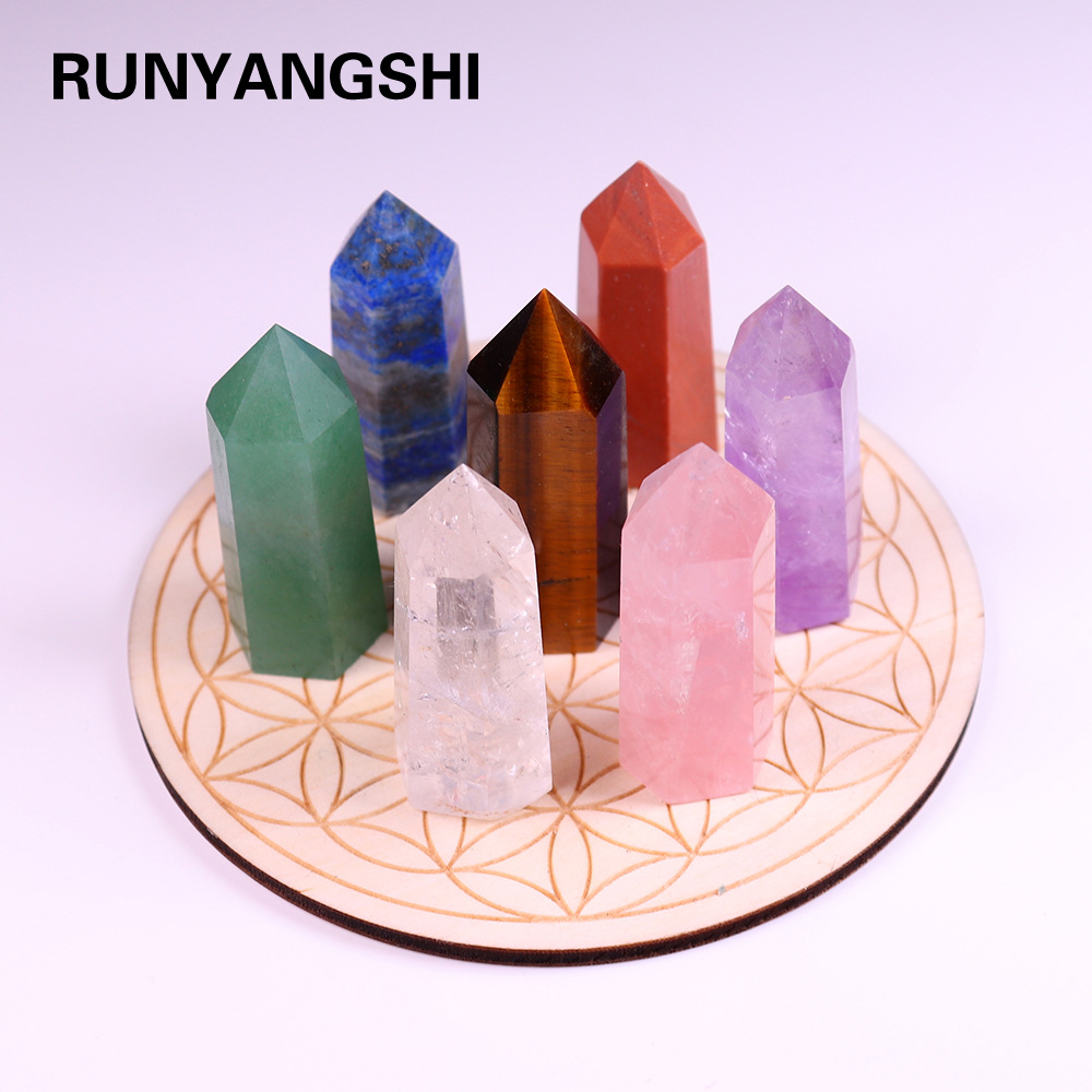 东海天然水晶七色宝石七星阵长生花阵盘木板摆件装饰礼盒批发