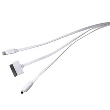 USB一拖三充电线白色Lightning 8pin果安卓V8充电micro面条4S
