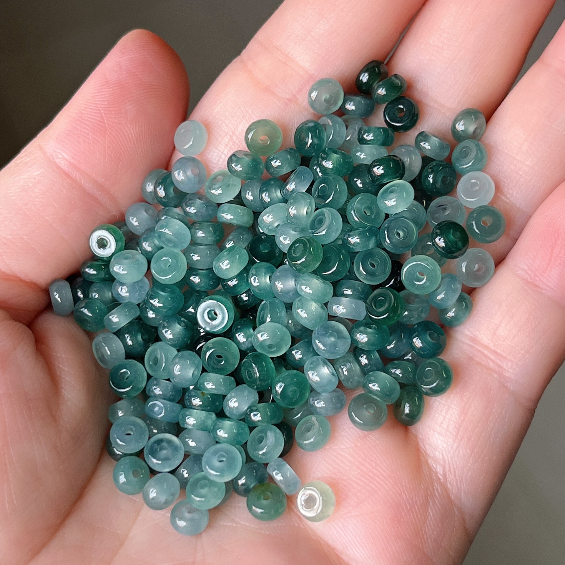 天然a货老蓝水翡翠鼓珠飞碟珠散珠diy玉珠串手链项链配珠材料批发