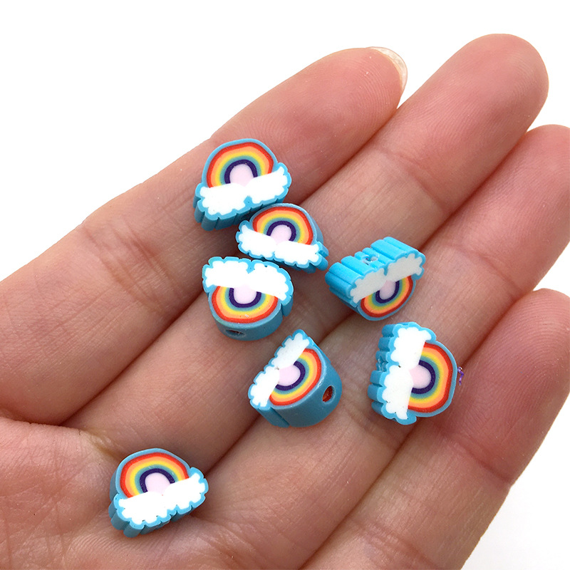 100 Rainbow Checkered Gossip Polymer Clay Beads Earring Ornament DIY Handmade Polymer Clay Punch Pieces Beaded Loose Beads 10mm