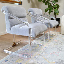 北欧亚克力透明单人布艺沙发椅现代网红家用餐椅客厅设计师休闲椅