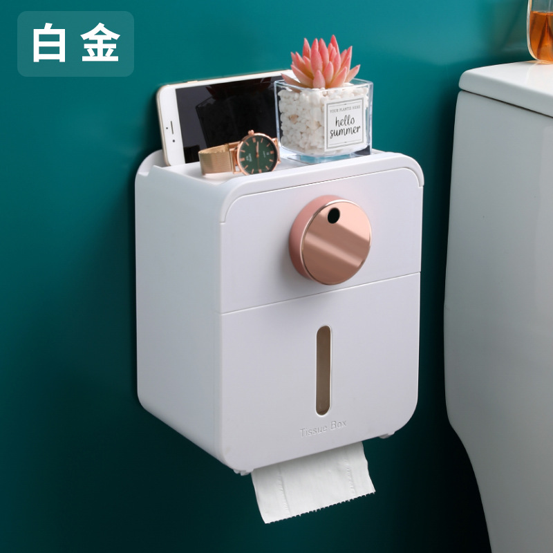 Toilet Tissue Box Punch-Free Wall-Mounted Roll Stand Waterproof Paper Box Storage Toilet Paper Rack 0170