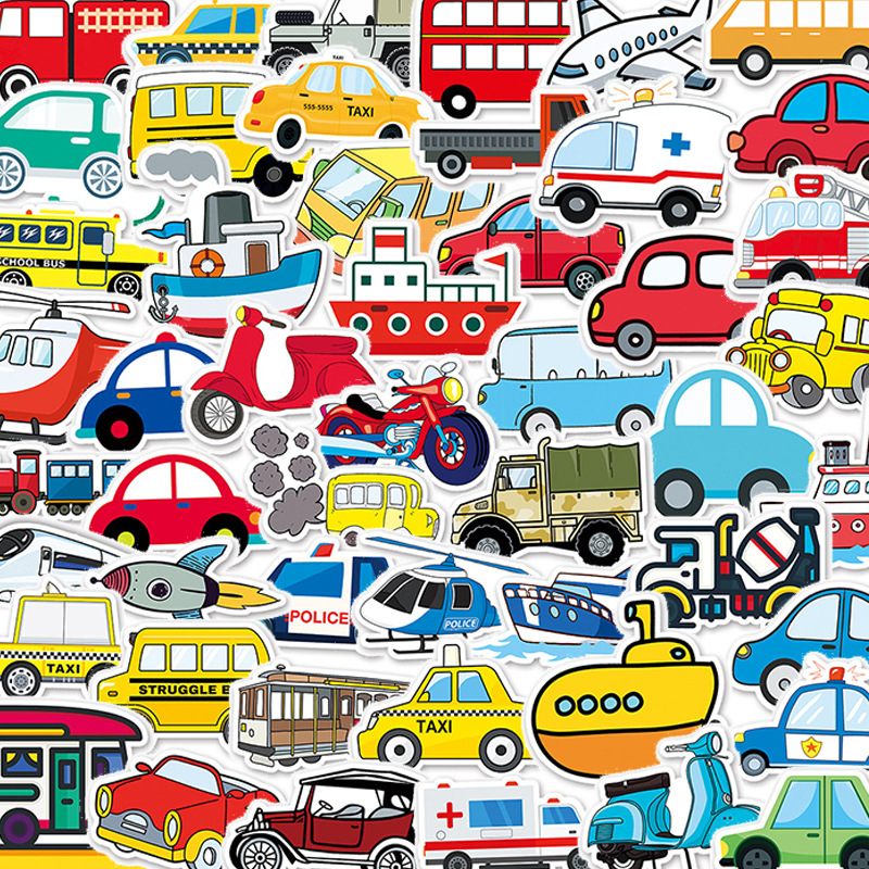 50张交通工具汽车轮船飞机儿童行李箱电脑涂鸦文具贴纸sticker