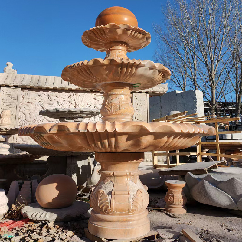 石雕喷泉晚霞红转水球喷泉大理石花岗岩水钵园林景观雕塑厂家
