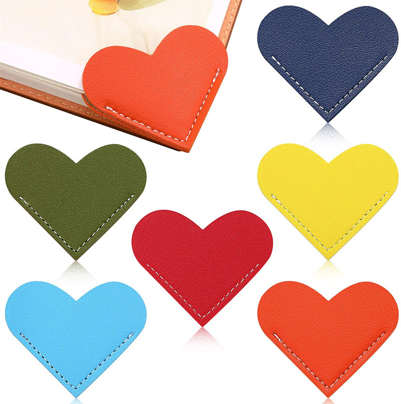 现货皮革心形书签护角 学生爱心书本分页夹 皮质阅读分隔标签
