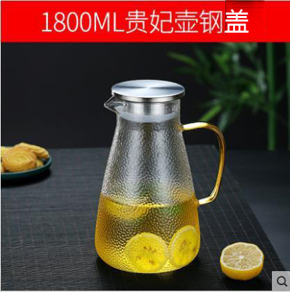 Borosilicate Glass Cold Water Bottle Household Hammered Bamboo Covered Steel Lid Water Pitcher Household Cold Boiled Water Glass Water Bottle