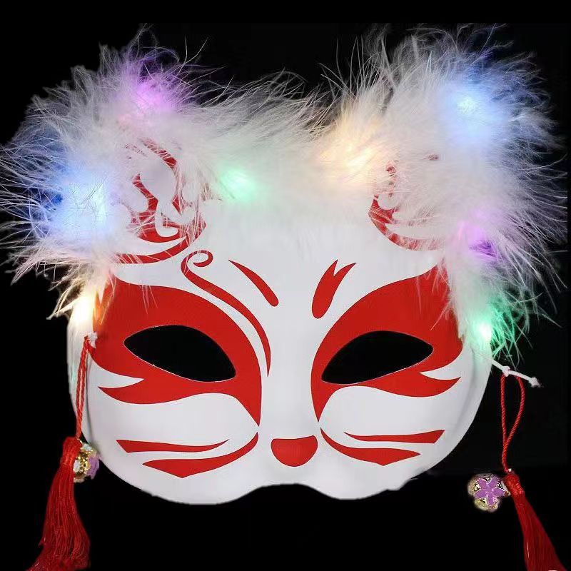 Luminous Feather Fox Mask Two-Faced Cat Fox Fairy Anime Ancient Fox Mask Wansheng Party Props Stall Wholesale