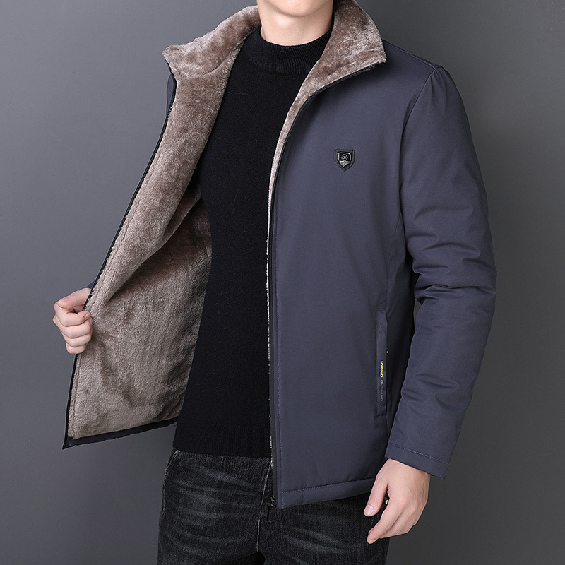 Middle-Aged and Elderly Men's Cotton-Padded Coat Autumn and Winter Cotton-Padded Jacket Trendy Dad Wear Fleece Lined Padded Warm Keeping Fur Collar Cotton Clothes Coat Men