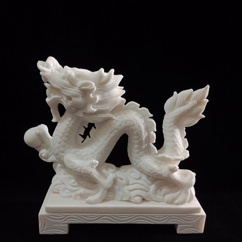 石雕石龙汉白玉石头龙房顶客厅石头雕刻礼品双龙戏珠风水摆件