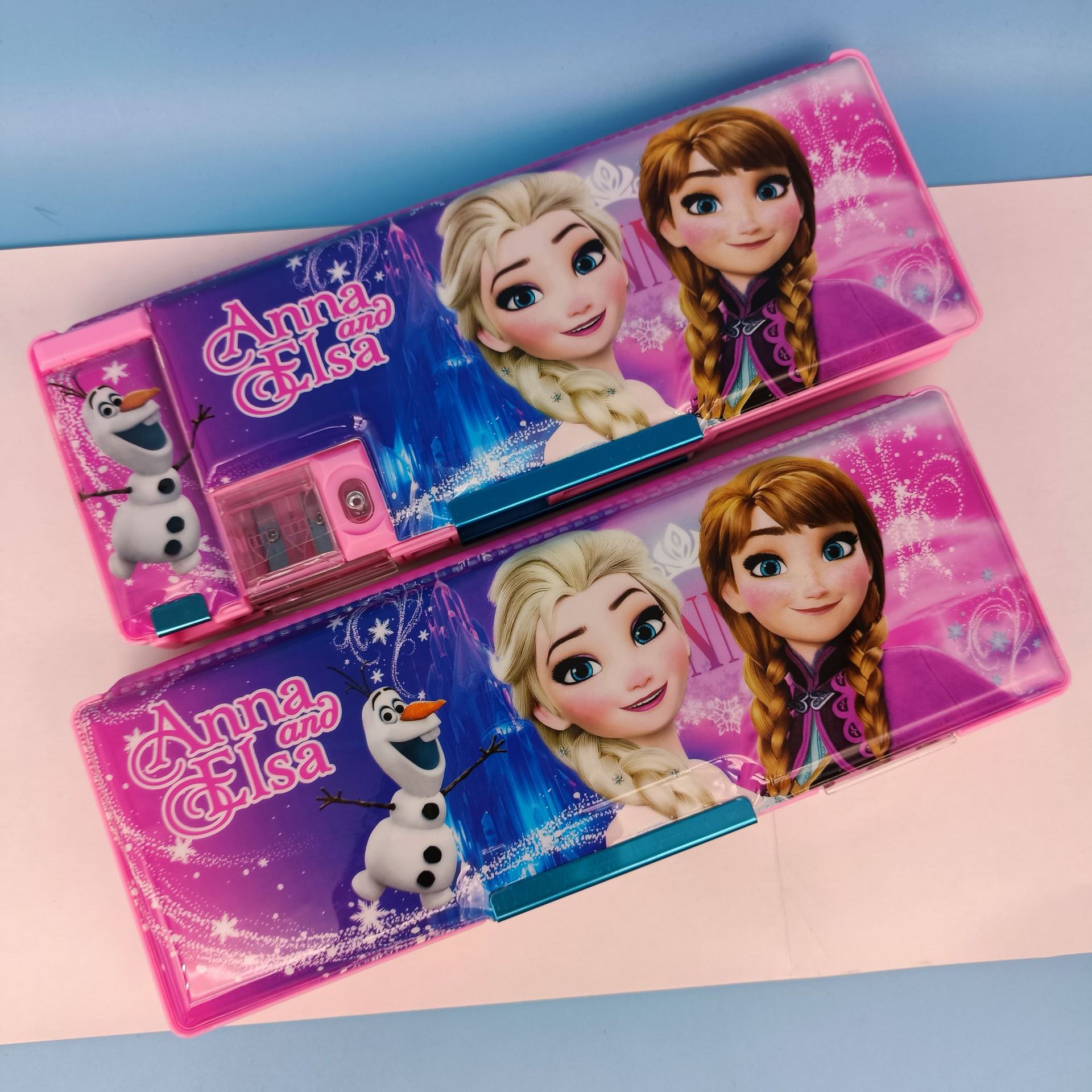 冰雪奇缘文具盒女孩卡通可爱艾莎公主网红创意多功能儿童双层塑料