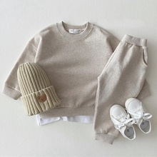 韩版婴幼儿套装纯棉圆领假两件运动卫衣小童休闲运动服纯色两件套