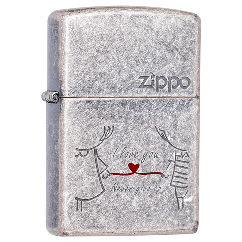 zippo正版打火机复古古银填漆爱心猫芝宝男士专用防风火机送男友