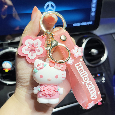 Pink Sakura Sanrio Doll Cinnamoroll Babycinnamoroll Keychain Ornaments Cute Cartoon Pendant Car Key Ring Wholesale