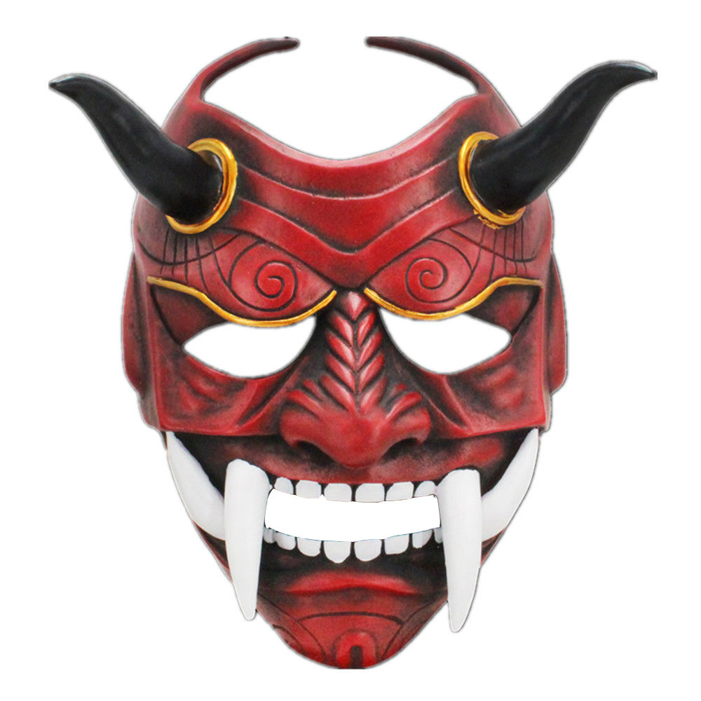 红白银笑般若面具万圣节鬼首脸谱邪鬼面罩能面脸罩狂欢节派对道具