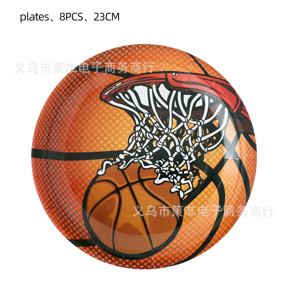 Cross-Border Party Spot Basketball Party Tableware Set Basketball Disposable Paper Tray Paper Cup School Party Decoration