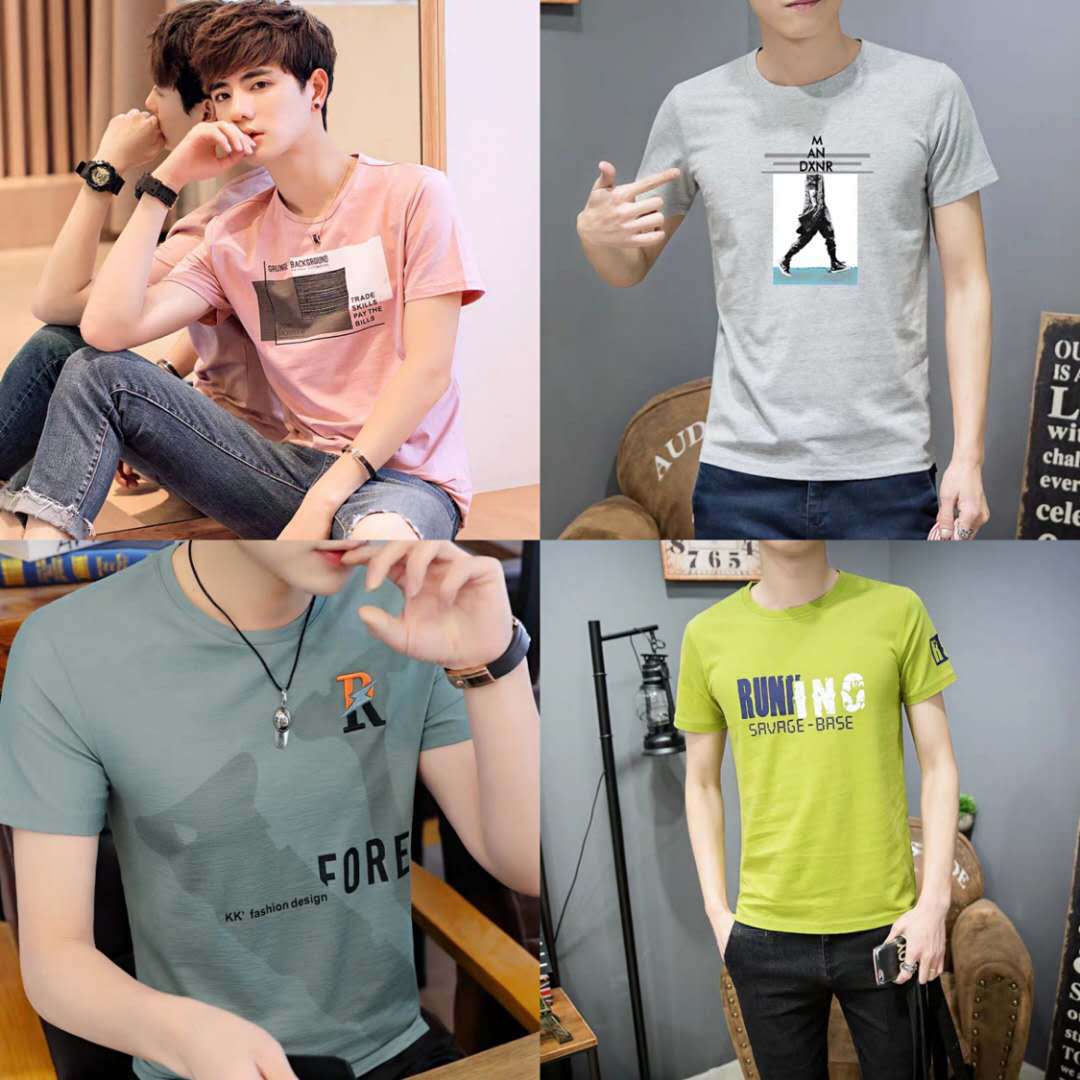 Hot Men's Summer New Fashion Brand Hong Kong Style round Neck Short Sleeve Bottoming T-shirt Loose-Fitting Casual T-shirt Manufacturer Direct Wholesale Goods