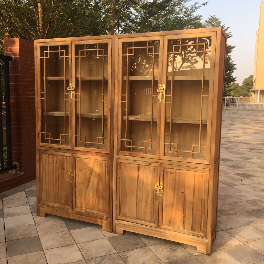 香樟木家具组合书柜玻璃门陈列展示书架仿古新中式办公文件柜直销