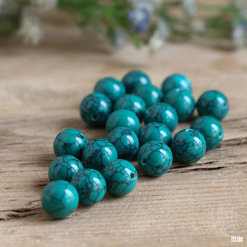 优化绿松石网花纹高瓷绿松石珠子散珠单颗菱镁矿diy星月菩提文玩