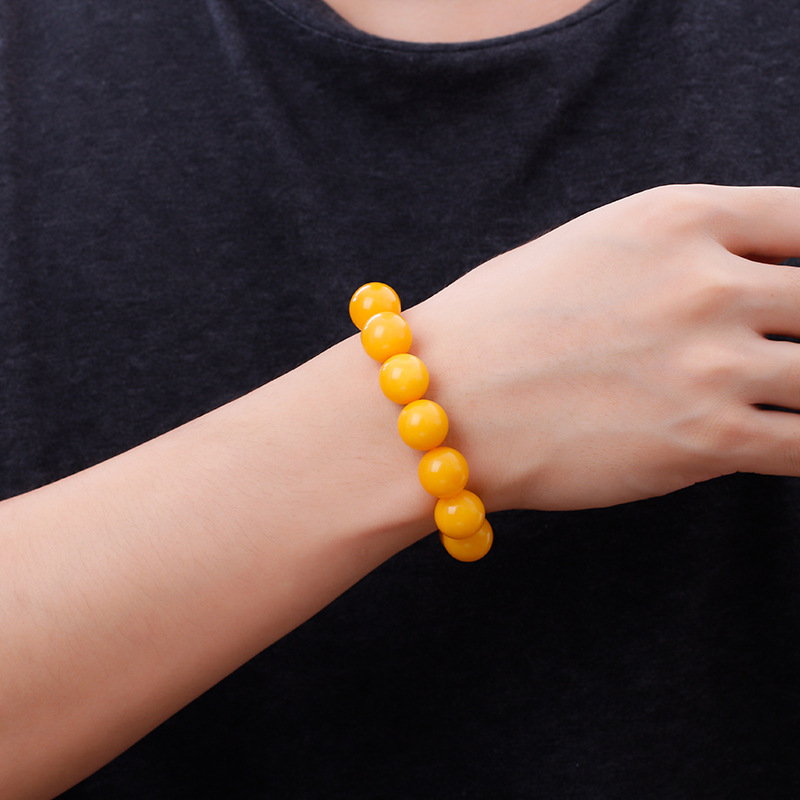 璞彩天然蜜蜡手串男士单圈鸡油黄老蜜蜡手链圆珠琥珀手串女款