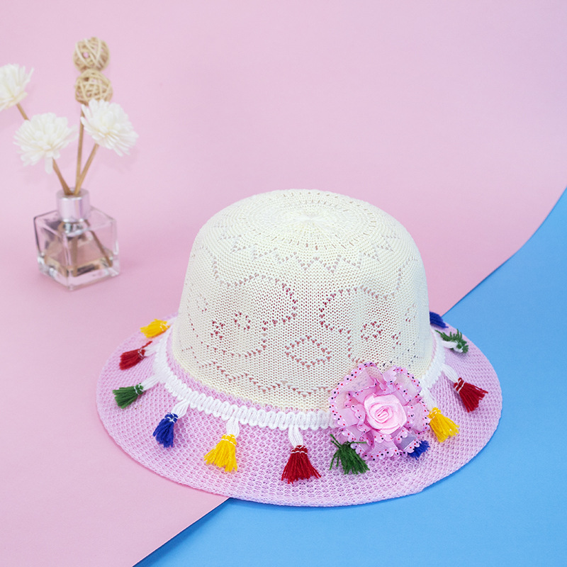 Tassel Children's Straw Hat Foreign Trade Ethnic Style Tassel Woven Baby's Sun Hat Summer Breathable Anti-DDoS Children's Hat