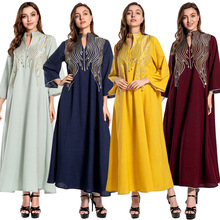AB132跨境电商中东Muslim女装伊斯兰迪拜连衣裙穆斯林刺绣晚礼服