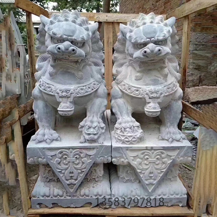石狮子一对大理石狮子 墓地小石狮 石雕狮子石头别墅公司摆件狮子