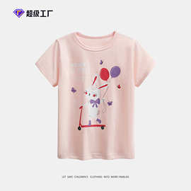 25年夏季欧美风女童可爱小兔短袖t恤儿童全棉a类上衣跨境一件代发